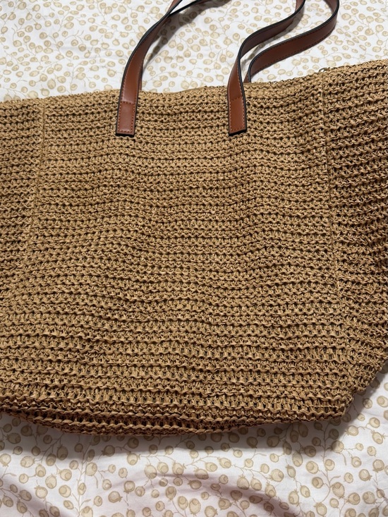 Primark Handbags - Primark Brown Woven Tote with Tan Leather Handles